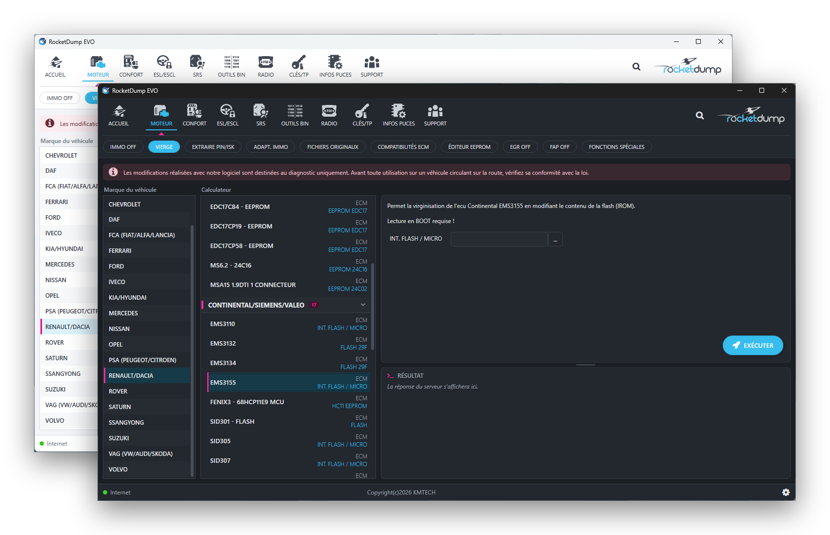 RocketDump EVO — Une interface claire, en thème clair ou sombre