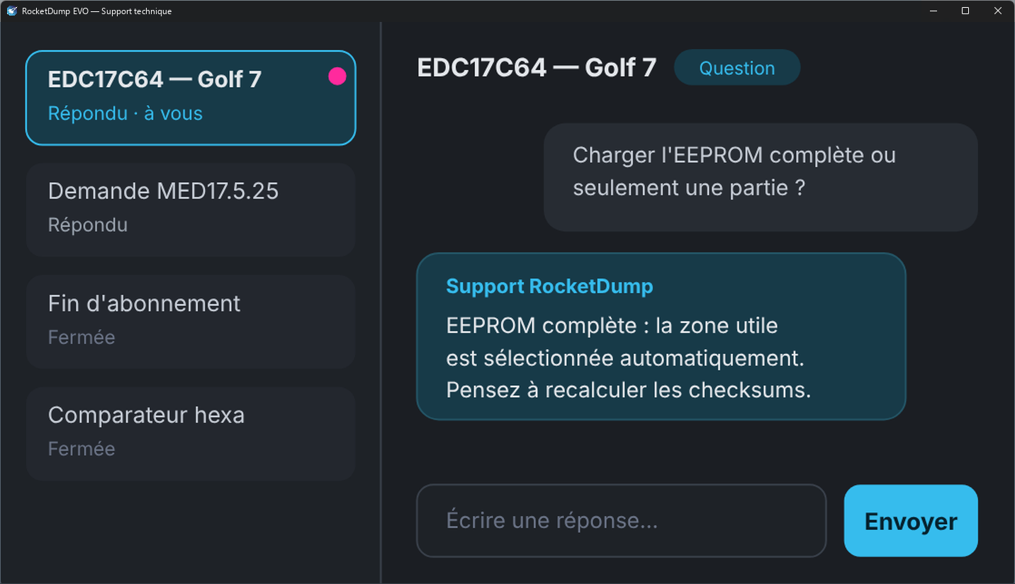 RocketDump EVO — Un support technique, directement dans RocketDump